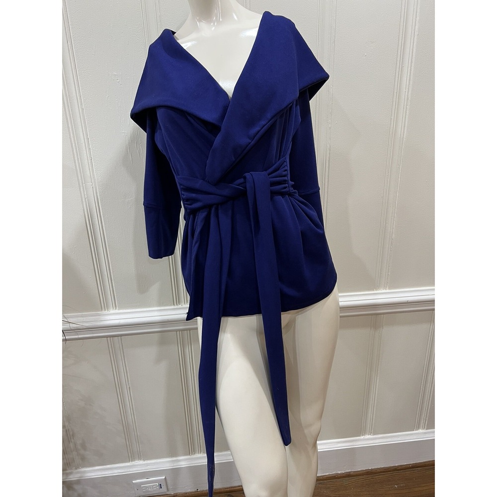 XTaren Royal Bluish Purple Wrap Jacket Hood Cropped Sleeves Ties M